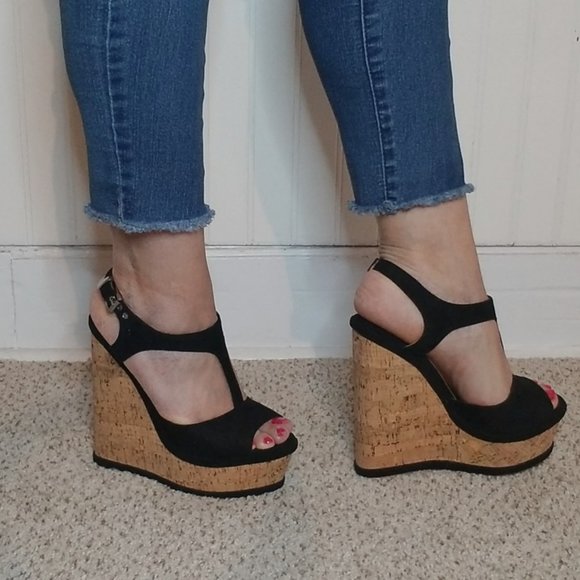 black cork platform shoes very cute and comfortable size 6 - Picture 14 of 16